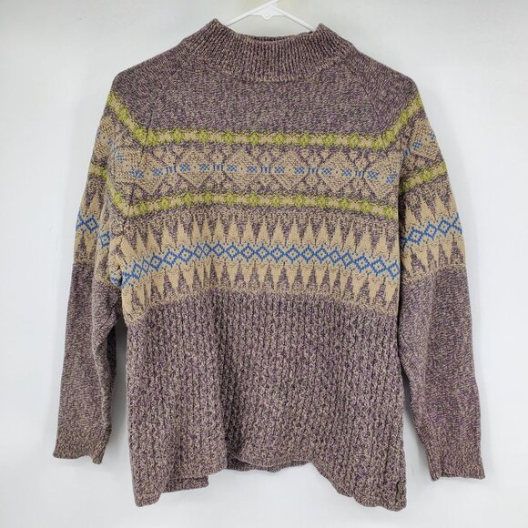 Vintage Woolrich Mock Neck Fair Isle Textured Grandma Sweater Size Medium - Picture 1 of 9